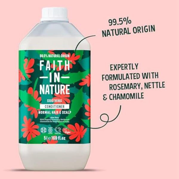 Faith In Nature Organic Aloe Vera Conditioner, Soothing for Normal Hair & Scalp, Vegan & Cruelty Free, No SLS, Silicones or Parabens, 5L Refill Pack