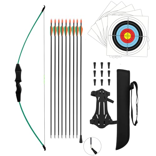 HANSPY Archery Recurve Bow and Arrow Youthbow Set Teens Beginner Gift Longbow Kit 18 Lb with 9 Arrows,9 Safety Arrow Head,5 Target Face,