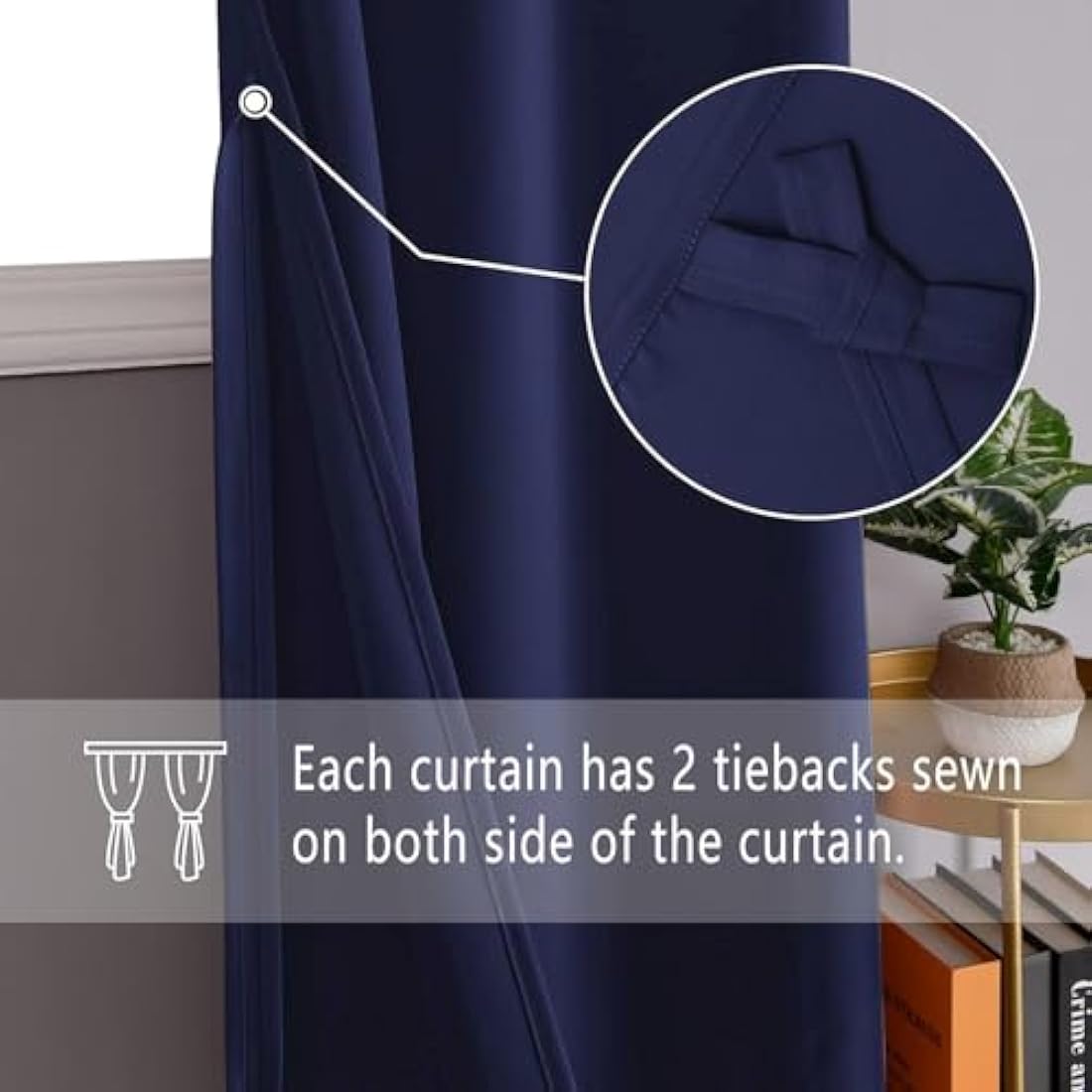 DWCN Navy Blue Blackout Curtains with Tiebacks for Bedroom Thermal Insulated Solid Eyelet Curtains for Living Room,2 Panels,66" Wide x 72" Drop
