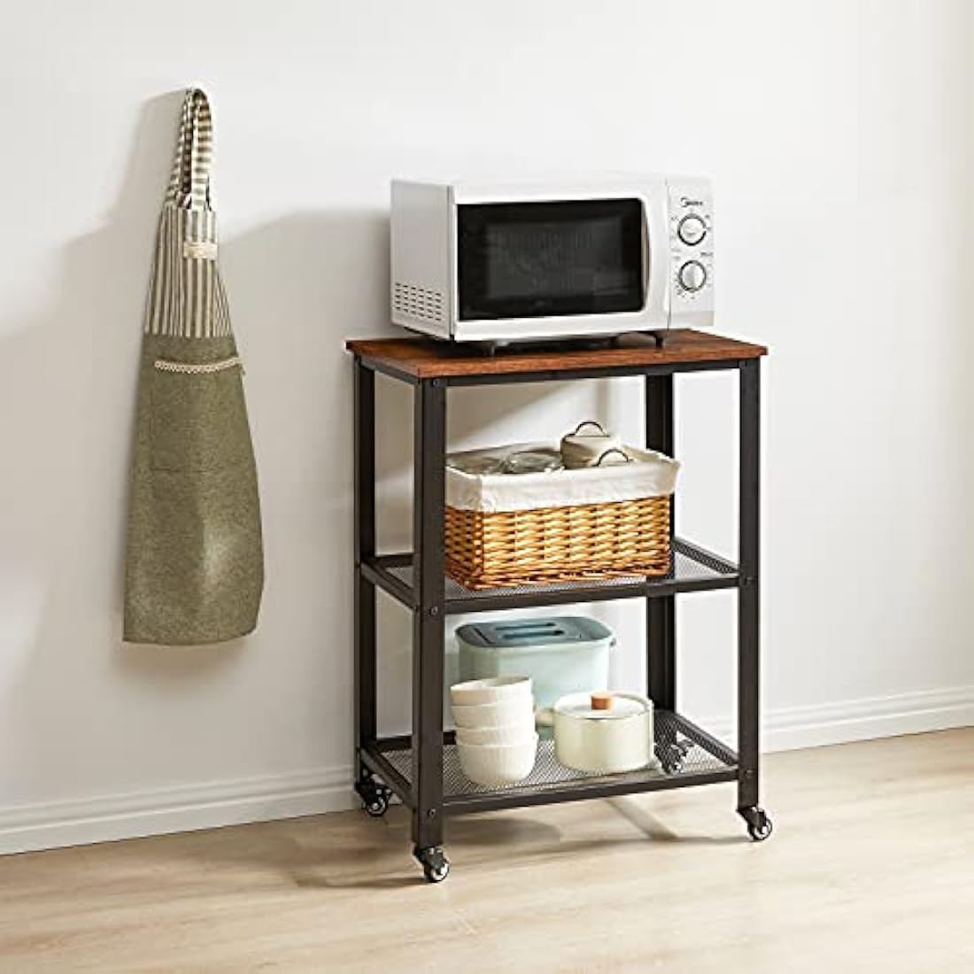 IBUYKE Serving Cart Trolley 60x40x81cm, Industrial Kitchen 3 Levels Shelves, Rolling Utility Cart with 4 Wheels, Heavy Duty Storage Organiser for Kitchen living room TMJ011H