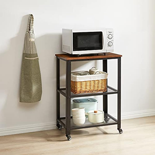 IBUYKE Serving Cart Trolley 60x40x81cm, Industrial Kitchen 3 Levels Shelves, Rolling Utility Cart with 4 Wheels, Heavy Duty Storage Organiser for Kitchen living room TMJ011H