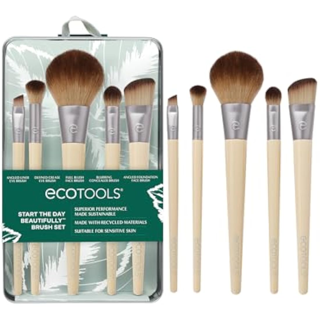 EcoTools 6 Piece Start The Day Beautifully Makeup Brush Set, Makeup Brushes For Eyeshadow, Blush, Concealer, & Foundation Application, Eco-Friendly, Synthetic Hair, Vegan & Cruelty-Free