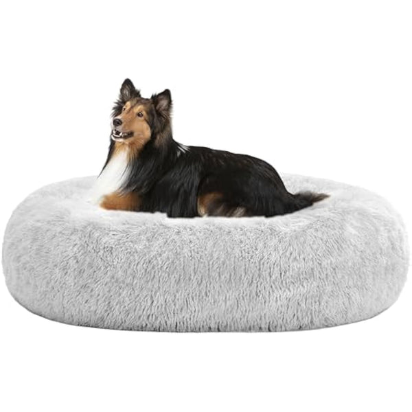 HMTOPE Dog Bed Round Orthopedic Dog Cushion Egg Crate Foam Dog Sofa Cat Bed Donut Cosy Dog Basket Washable (80 × 80 × 20cm, Light Grey)