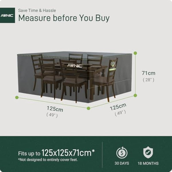 AWNIC Garden Furniture Covers Waterproof 125 * 125 * 71cm, Heavy Duty 420D Oxford Fabric Outdoor Patio Table Covers, Windproof Anti-UV Outdoor Chair and Table Covers with Air Vent, Cube Square Black