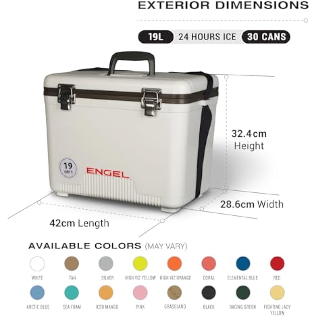 ENGEL Cooler Box 18L - Leak-Proof, Air Tight, Drybox Cooler for Camping, Fishing, Hiking,Picnic - Mini Ice Boxes Large Enough for 30 Cans, 42 x 28.6 x 32.4 CM Small Cool Box for Drinks and Food