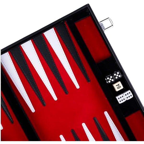 Engelhart- 250516 - Backgammon 15"- Open: 36 x 48 cm - inlaid velvet and stitching leatherette playing field in attache case