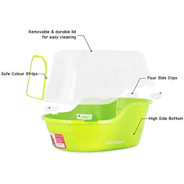 petphabet litter tray large Cat Litter Tray/cat litter box Toilet box XXL, 63x48x43cm, Jumbo Hooded Cat Litter Tray with lid Extral Large Litter tray enclosed Pet litterbox (Green)