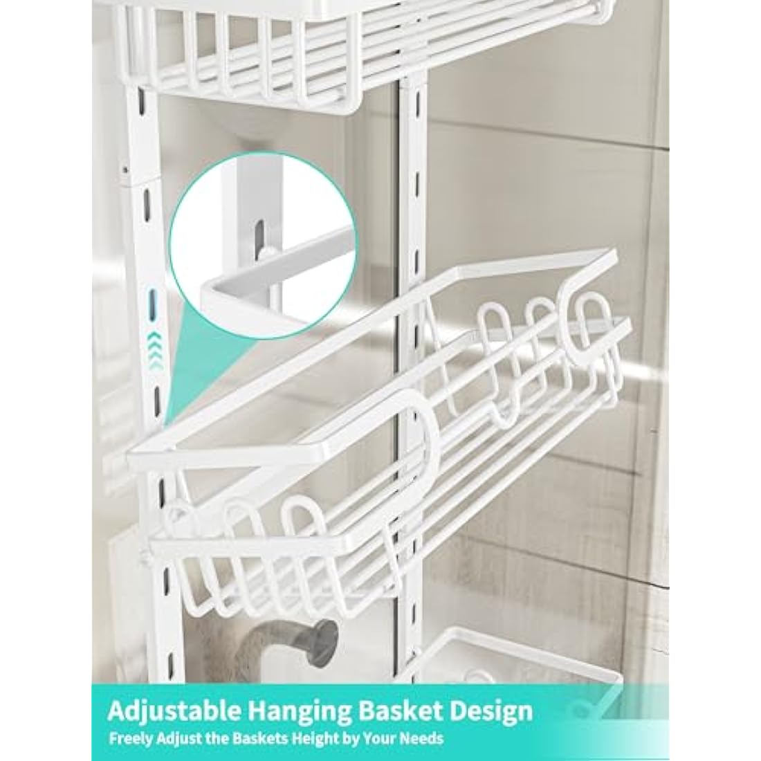 HapiRm Over The Door Shower Caddy - with 2 Soap Holders, 4 Tier Adjustable Hanging Shower Caddy Bathroom Shelf with 22 Hooks, Rustproof Easy Installation Shower Organizer Hanging for Bathroom