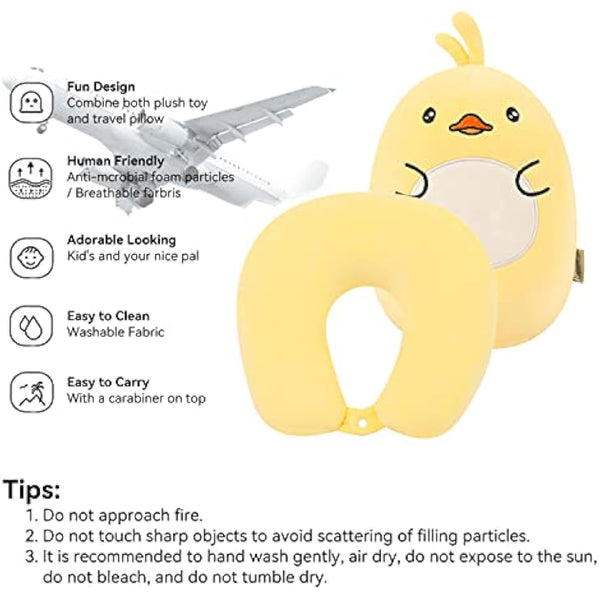 JOYRAVO Kids Travel Pillow - 2-in-1 Deformable Neck Pillow, Soft U-Shaped Pillow with Cute Plush Animals Comfy Sleep and Play Companion for Airplanes, Cars, and Travel - Yellow Duck
