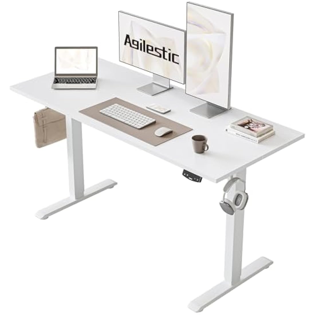 Agilestic Electric Standing Desk, 120 x 60 cm Height Adjustable Sit Stand Desk with Splice Board and Memory Smart Pannel, Home Office Desk, White