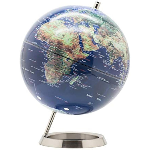 EXERZ 25cm World Globe - Stainless Steel Ring Standing - Globe of Earth - Metallic Colour Navy Blue