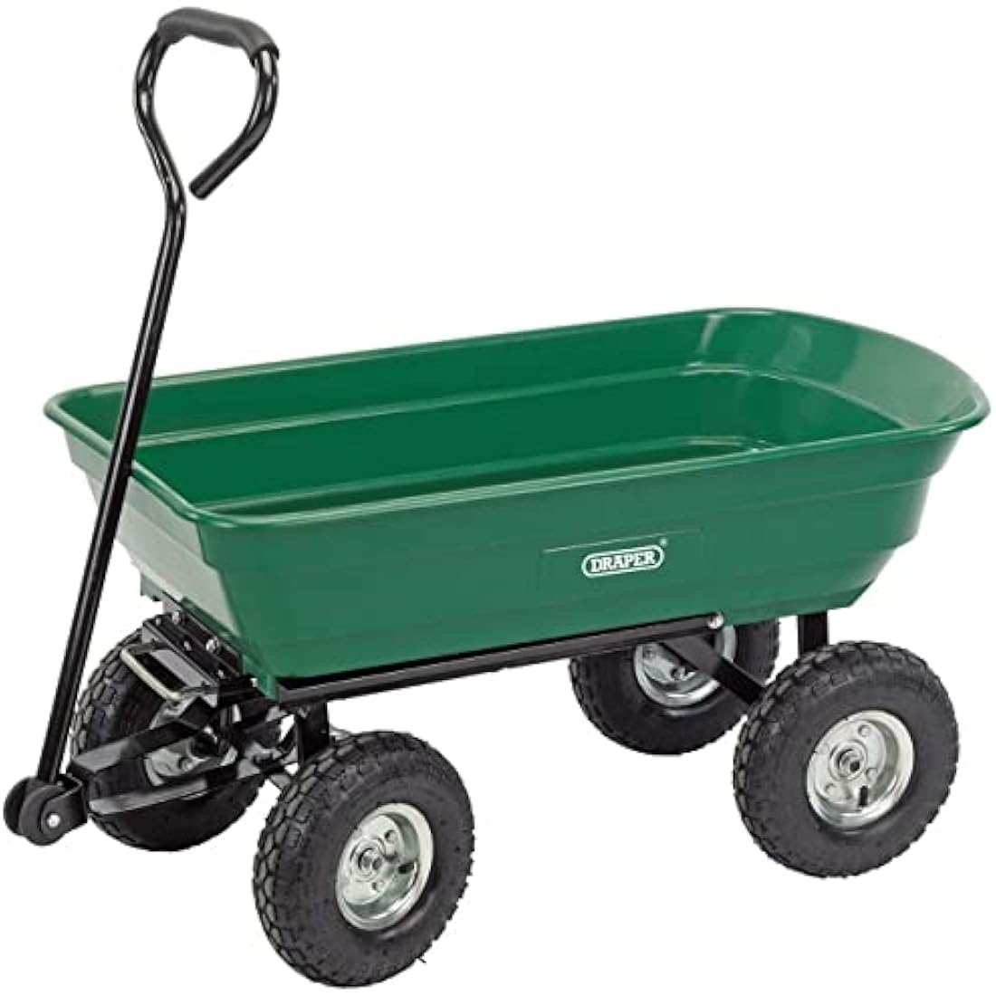 Draper 22x96x51cm Garden Tipper Cart - Heavy Duty Gardening Trolley with Handle For Home and Professional Use, Green