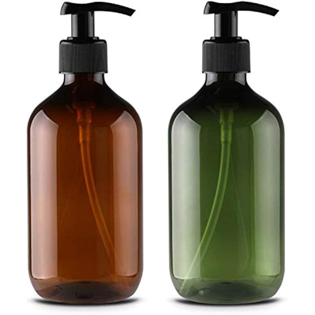 Alledomain 2PCS 500ml/17oz Empty Refillable Plastic Lotion Pump Bottles, Shampoo Body Washing Cream Shower Gel Storage Holder Container Toiletries Liquid Dispenser (Brown & Green)