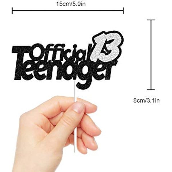 13 Official Teenager Black Silver Glitter Birthday Cake Topper 13th Birthday Party Decorations Supplies for Teens