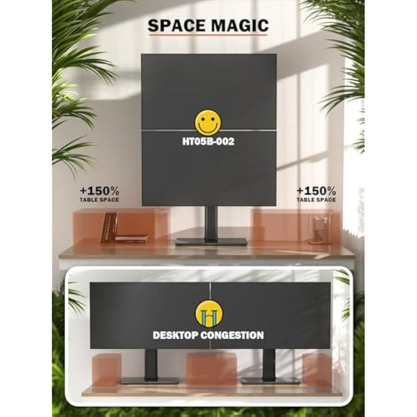 HEMUDU Dual Monitor Stand, Vertical Stack Screen Free-Standing Monitor Riser Fits Two 13 to 34 Inch Screen with Swivel, Tilt, Height Adjustable, Holds One (1) Screen up to 20kg HT05B-002P