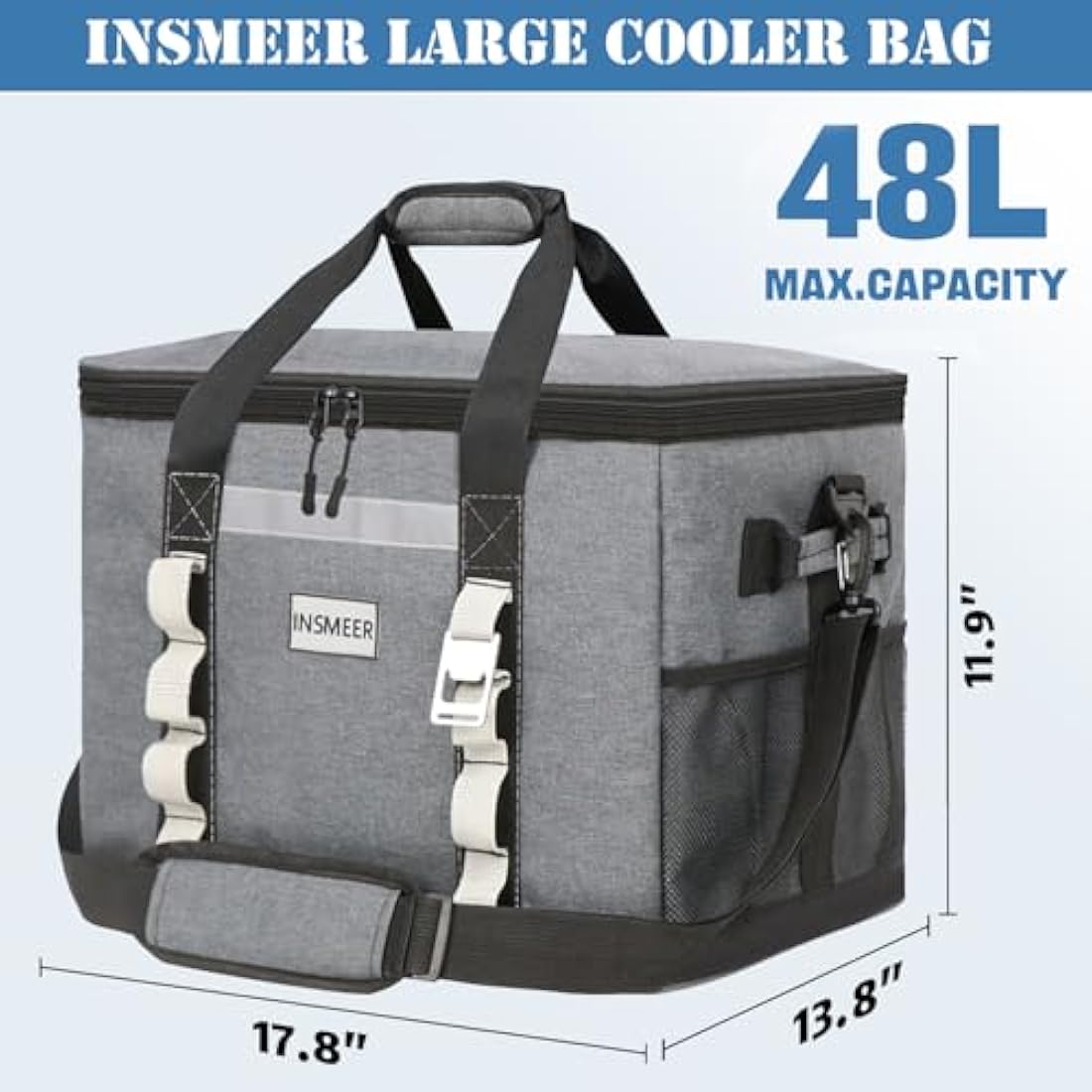 INSMEER Large Cooler Bag 65 Can, Soft Cooler Insulated 48L Foldable/Collapsible/Leakproof,with Opener&Removable Shoulder Strap, Portable Thermal Bag for Beach Picnic Grocery Shopping Camping