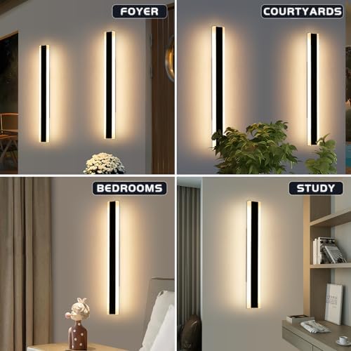 Mikeru 120CM Outdoor Wall Mounted Lights, LED Garden Wall Lighting 2Pack Black Outside Wall Light Warm White 3000K Hard Wired Ip65 Waterproof Driver Indoor Stair Lamp42W for Cabinet, Balcony