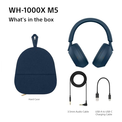 Sony WH-1000XM5 Hard Case Premium Noise Cancelling Wireless Over-Ear Headphones, Bluetooth, Clear Call Quality, Hi-Res Audio, Up to 30hr Battery Life, Includes Hard Case, iOS & Android - Black