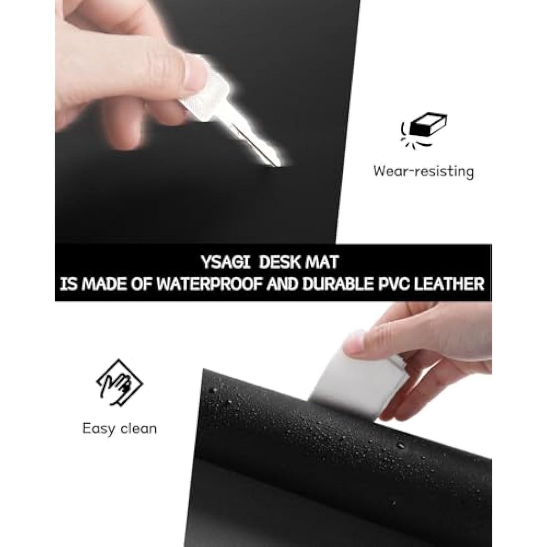 YSAGi Non-Slip Desk Pad, Waterproof PVC Leather Desk Table Protector, Ultra Thin Large Mouse Pad, Easy Clean Laptop Desk Writing Mat for Office Work/Home/Decor (90 x 43 cm, Black)