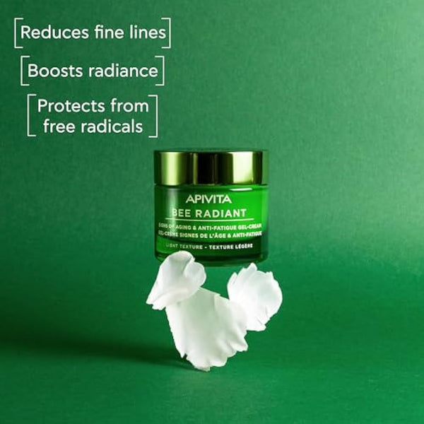 Apivita Bee Radiant Signs of Aging & Anti-Fatigue Face Gel-Cream 50ml - Light Texture - Antiwrinkle Moisturizer With Propolis & White Peony - Fights Wrinkles & Boosts Brightness - Non Comedogenic