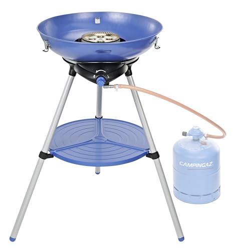 Campingaz Party Grill 400 CV, Camping Stove and Grill, All-in-One Portable Camping BBQ, with Griddle, Grid and Pan Support, Lid Doubles as Wok, Blue