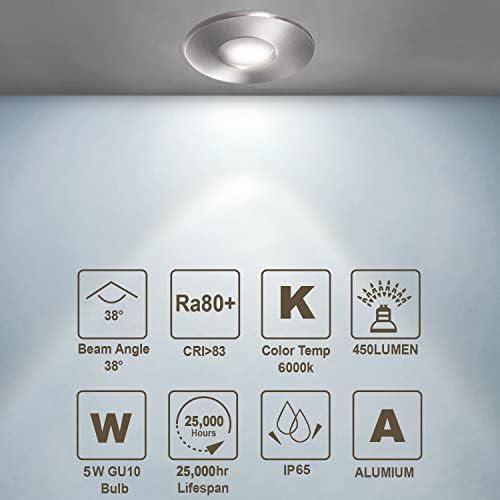 4XSweier LED Recessed IP65 Waterproof Downlight with LED GU10 Cool White 6000K GU10 Base for Bathroom and Kitchen Ceiling Spotlight, Downlight Cutout 68mm Non Dimmable