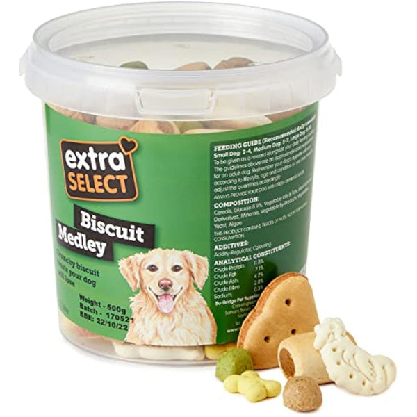Extra Select Biscuit Medley Dog Treat Biscuits in a 450 gm Bucket (approx 180 biscuits)