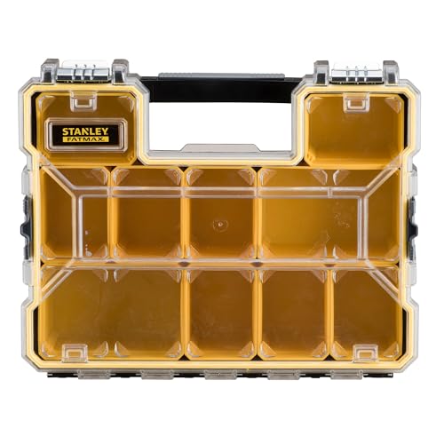 STANLEY FATMAX Waterproof 10-Compartment Deep Professional Tool Organiser, Removable & Stackable Deep Storage Cups with Transparent Lid, for Small Parts and Tools Storage, 1-97-521