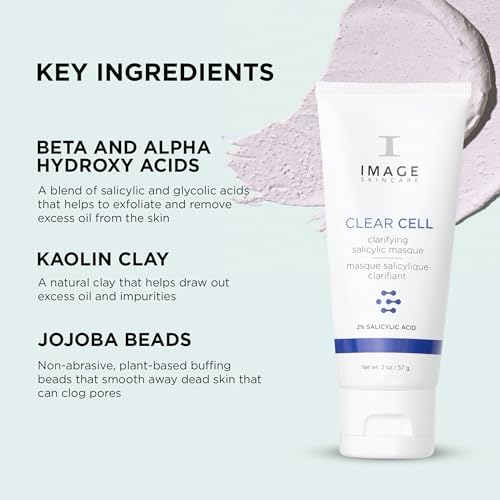 IMAGE Skincare, CLEAR CELL Clarifying Salicylic Masque, Exfoliating Kaolin Clay Facial Mask with Mattifying Effect, Targets Acne Prone Skin, 2oz