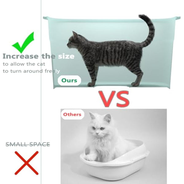 Extra Large Cat Litter Tray, 63cm x 45cm x 33cm Deep, Easy Cleaning, Lowered Entry, Anti-Spillage, Transparent Green