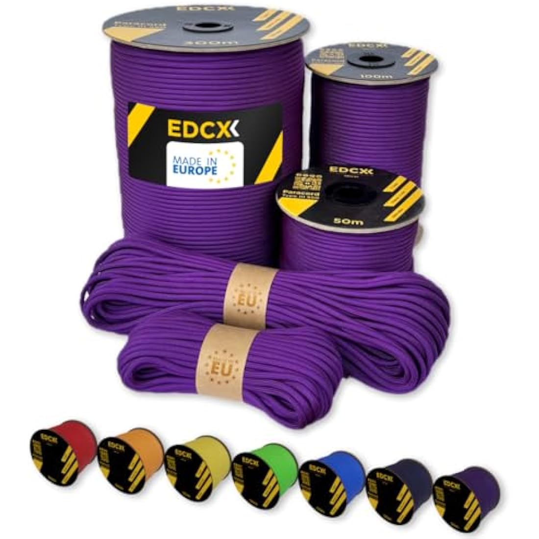 EdcX Paracord 4mm, 35+ Solid Colors (10m, 15m, 30m, 50m, 100m, 300m) | Ideal for Crafting, DIY, Camping, Survival, Outdoor | 100% Nylon Rope 4mm | Tactical Cord 550 Type III