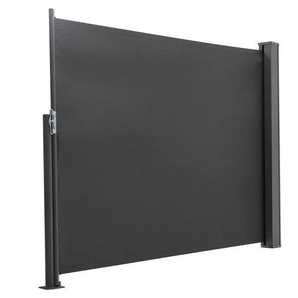 The Fellie Dark Grey Retractable Side Awning, Wind, UV Protection and Weatherproof PU Coating for Outdoor Privacy Screen for Garden, Balcony, Terrace, 140 x 300 cm