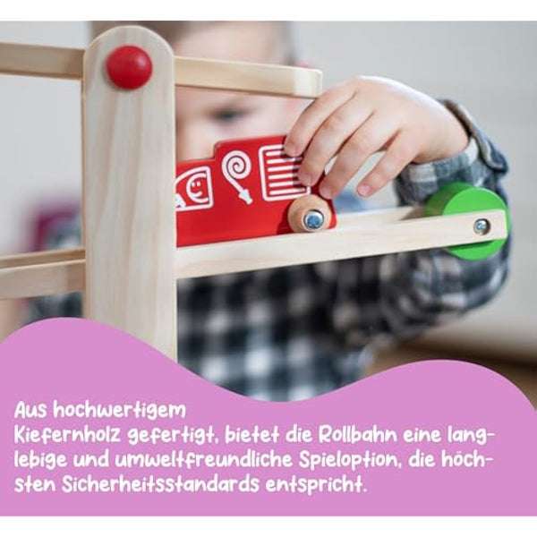 Eichhorn Wooden Marble Run Game | Marble Run for Kids with Colourful Cars and Bright Shapes | Multi-level Play | For Ages 1+