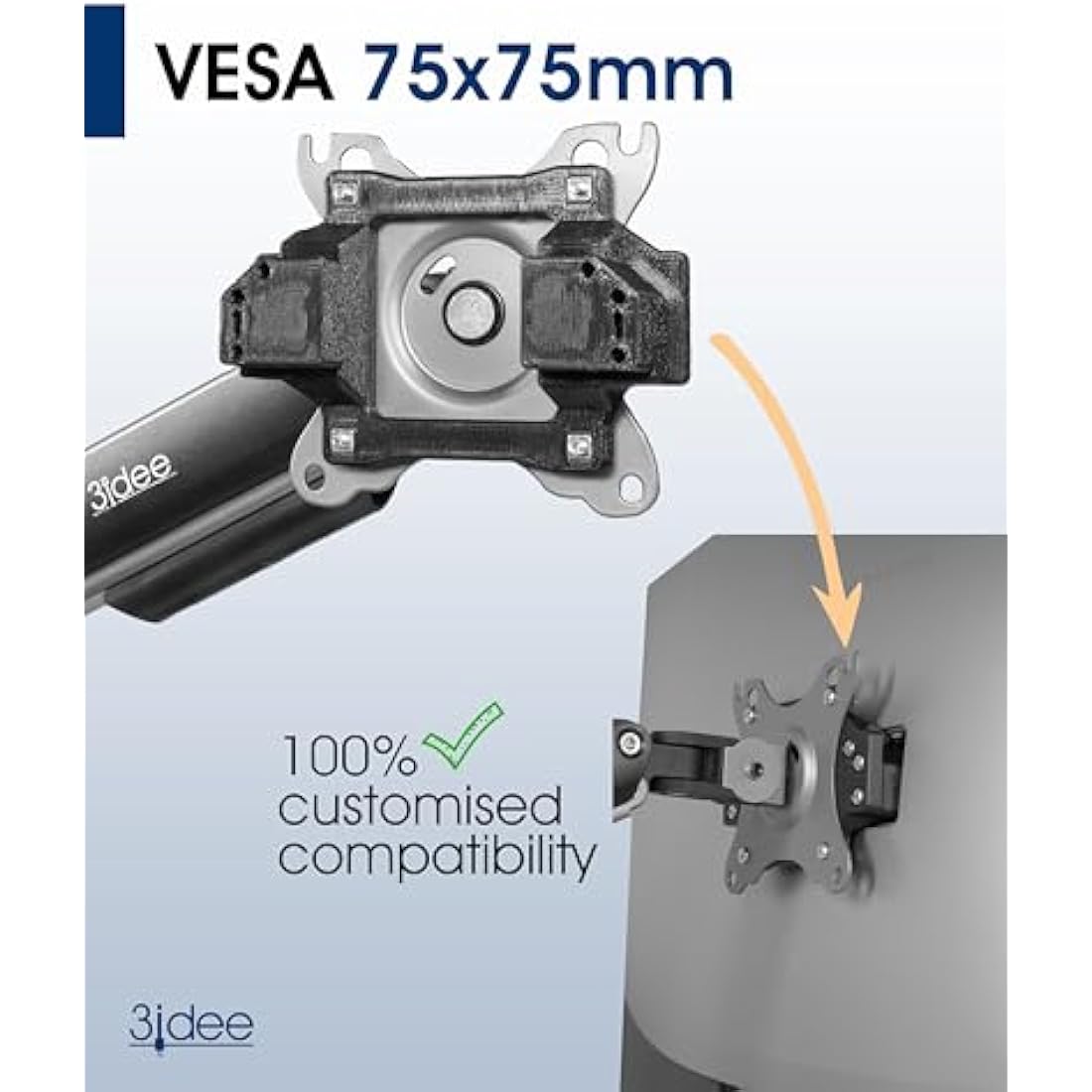 3IDEE VESA Adapter Compatible with BenQ Monitor (EX3203R, EX3501R) - VESA Mount 75x75 mm - for Monitor Without VESA Connection - for Mounting on a Monitor or Wall Mount