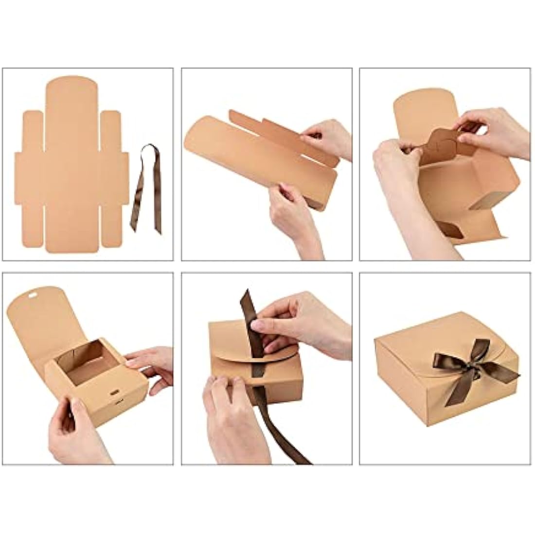Emartbuy Pack of 12 Square Shaped Presentation Gift Box, 24 cm x 24 cm x 5 cm, Easy Assembly, White Box with Bow Ribbon
