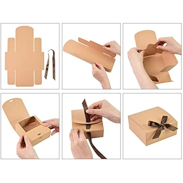 Emartbuy Pack of 12 Square Shaped Presentation Gift Box, 16.5 cm x 16.5 cm x 5 cm, Easy Assembly, White Box with Bow Ribbon