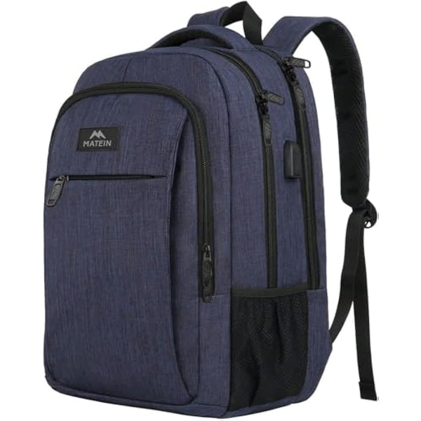 MATEIN Travel Laptop Backpack 15.6, Slim Laptop Rucksack with USB Charging Port Anti Theft Computer Backpack Bag Water Resistant College Work Daypack Lightweight Bag, Navy Blue