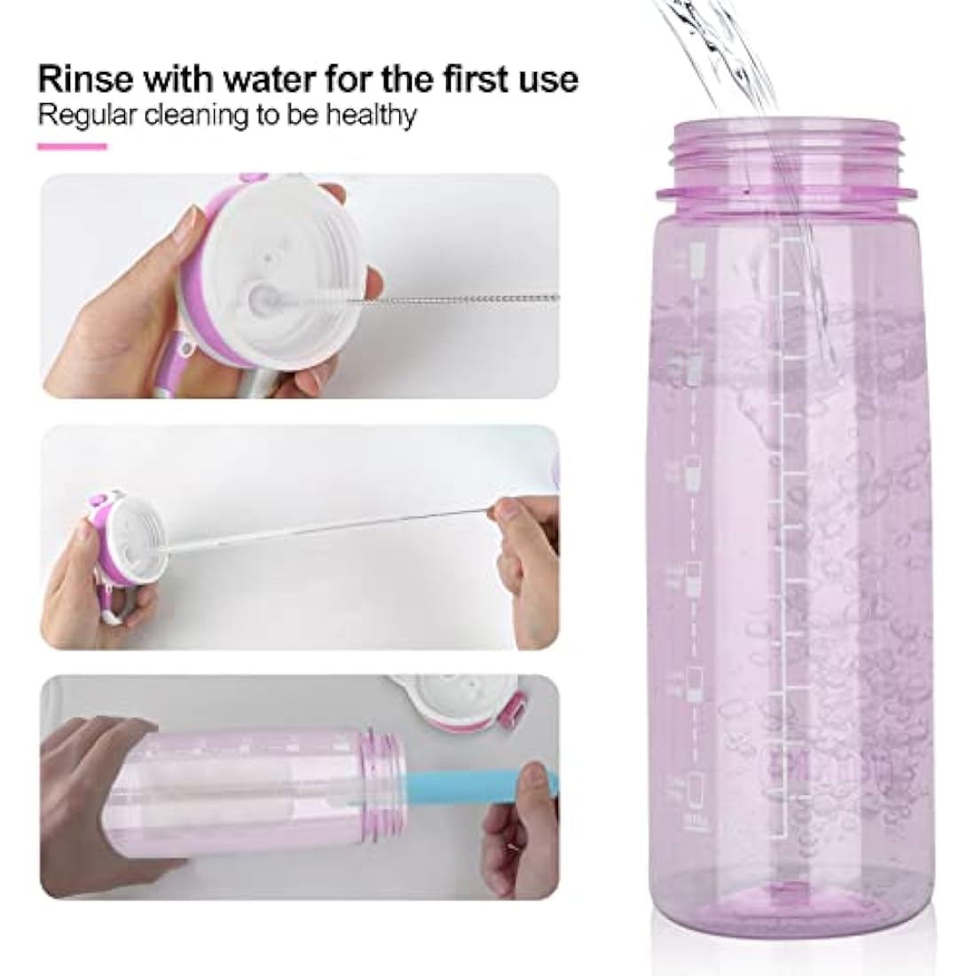 VENNERLI Water Bottle with Straw and Time Marking, Sports Water Bottle BPA Free Leak Proof Dishwasher Safe Reusable Tritan Drinks Bottle Durable Motivational for Adults Outdoor 800ml