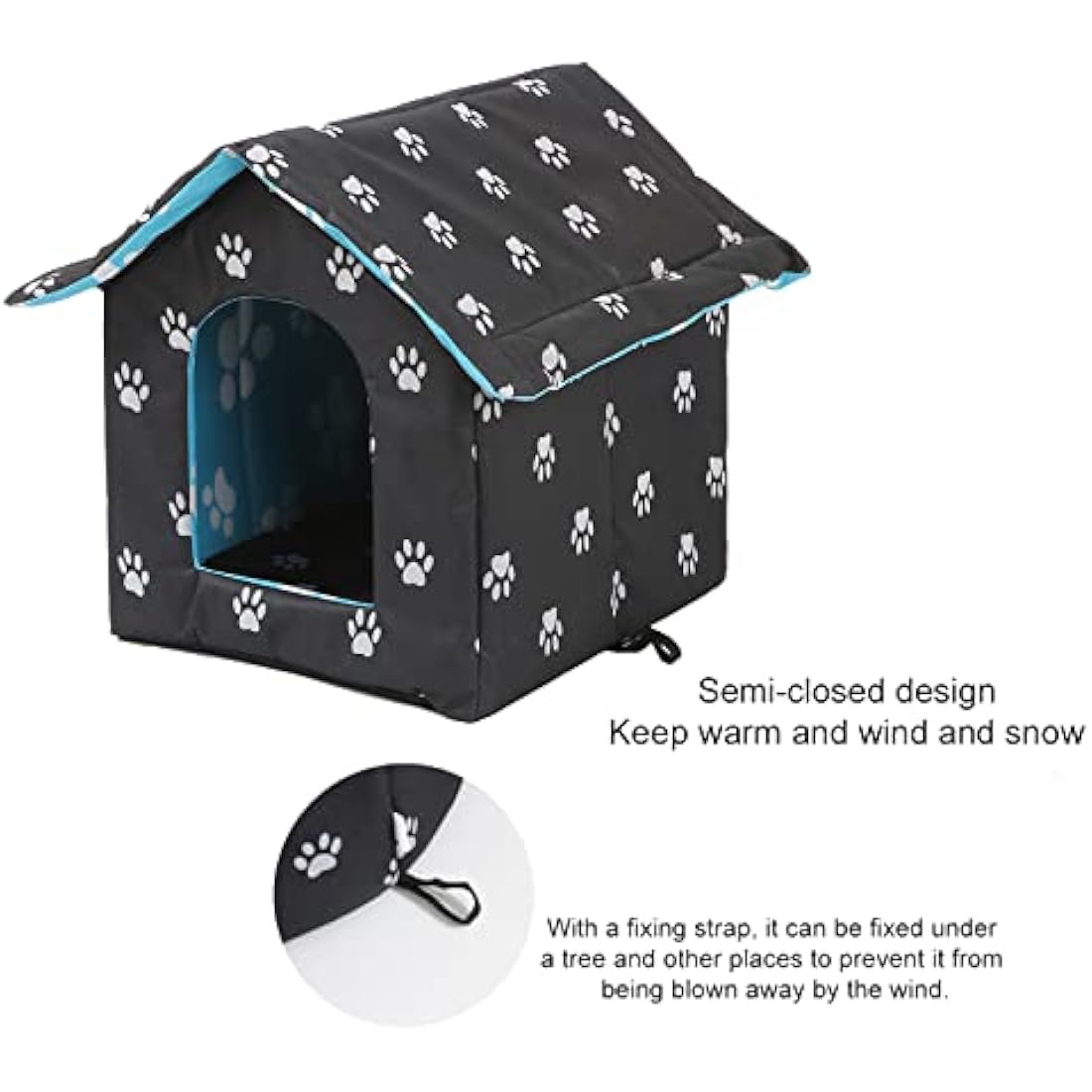 Cat House for Outdoors, Cat House for Winter, Waterproof Outdoor Pet House with Removable Transparent Curtain (Black, L)