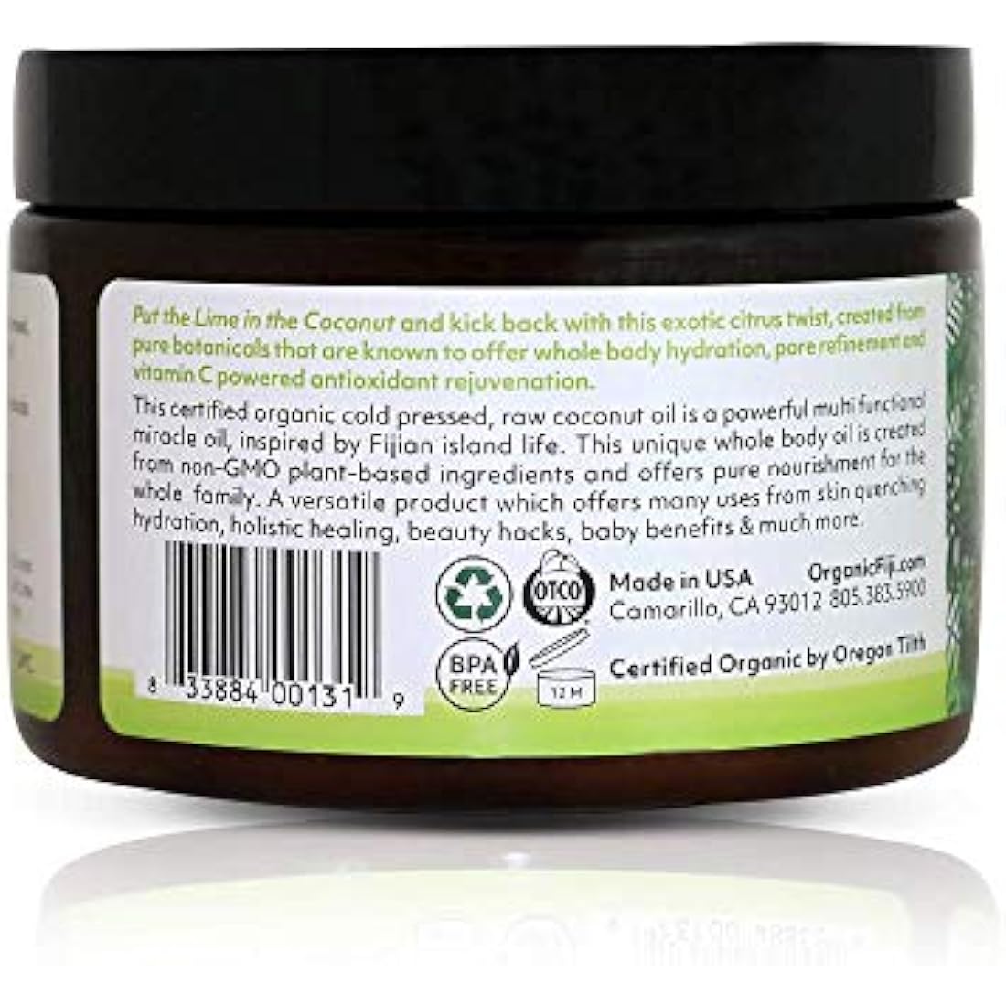 Organic Fiji Raw Cold Pressed Coconut Oil for Hair, Skin, Face & Body | Relaxing Massage Oil | Coconut Lime,12 oz for Women Men & Baby