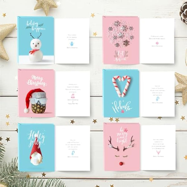 easykart labels 120 Christmas Greeting Cards Assortment, High gloss Spot UV,7.25 x 5.5 Inch with Seal Stickers For Friends, Family and loved Ones