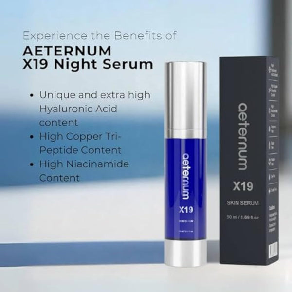 aeternum X19 Skin/Face Serum – Overnight Hyaluronic Acid Serum with Multi-Molecular Hyaluron, Copper Tripeptide & Niacinamide for Volume, Elasticity & Skin Repair