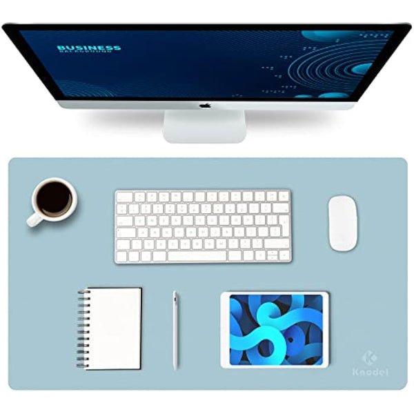 K KNODEL Small Office Leather Desk Mat, Mouse and Keyboard Pad, Computer and Laptop Mat, Desktop Protector and Cover, Writing Pad and Blotter (60x35cm, Light Blue)
