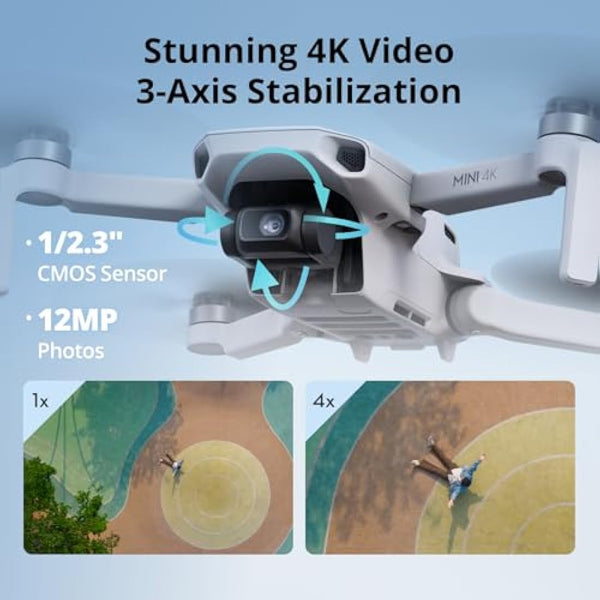 DJI Mini 4K, Drone with Camera 4K Professional, Under 249 g, 3-Axis Gimbal Stabilization, 10km Video Transmission, Auto Return, Wind Resistance, 31-Min Max Flight Time, Intelligent Flight
