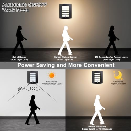 Wondlumi Outdoor Wall Lights Mains Powered 240V PIR Motion Sensor Curved Outside Wall Light Black IP44 Waterproof for Front Door, Incl. 12W LED E27 Bulbs Warm White