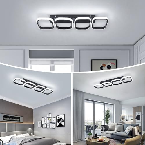 EIDISUNY Modern Led Ceiling Lights, 4 Square Black Lamp LED, Indoor Led Ceiling Lighting Fixtures for Porch Hallway Bedroom Living Room Kitchen Office Entrance - 44W Cool White Light 6000K (Black)