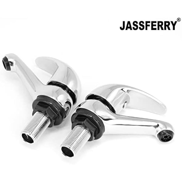 JASSFERRY Chrome Pair of Basin Taps Hot and Cold Water Bathroom Sink Tap Top Lever Handle 1/2" Faucets, Set of 2