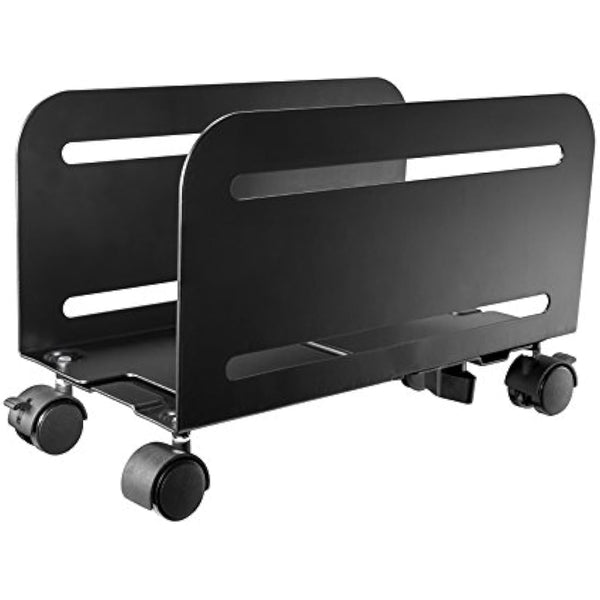 iMount CPU Holder Mobile PC Computer Floor Stand Trolley w/ 4 Wheels, Width Adjustable, in Black