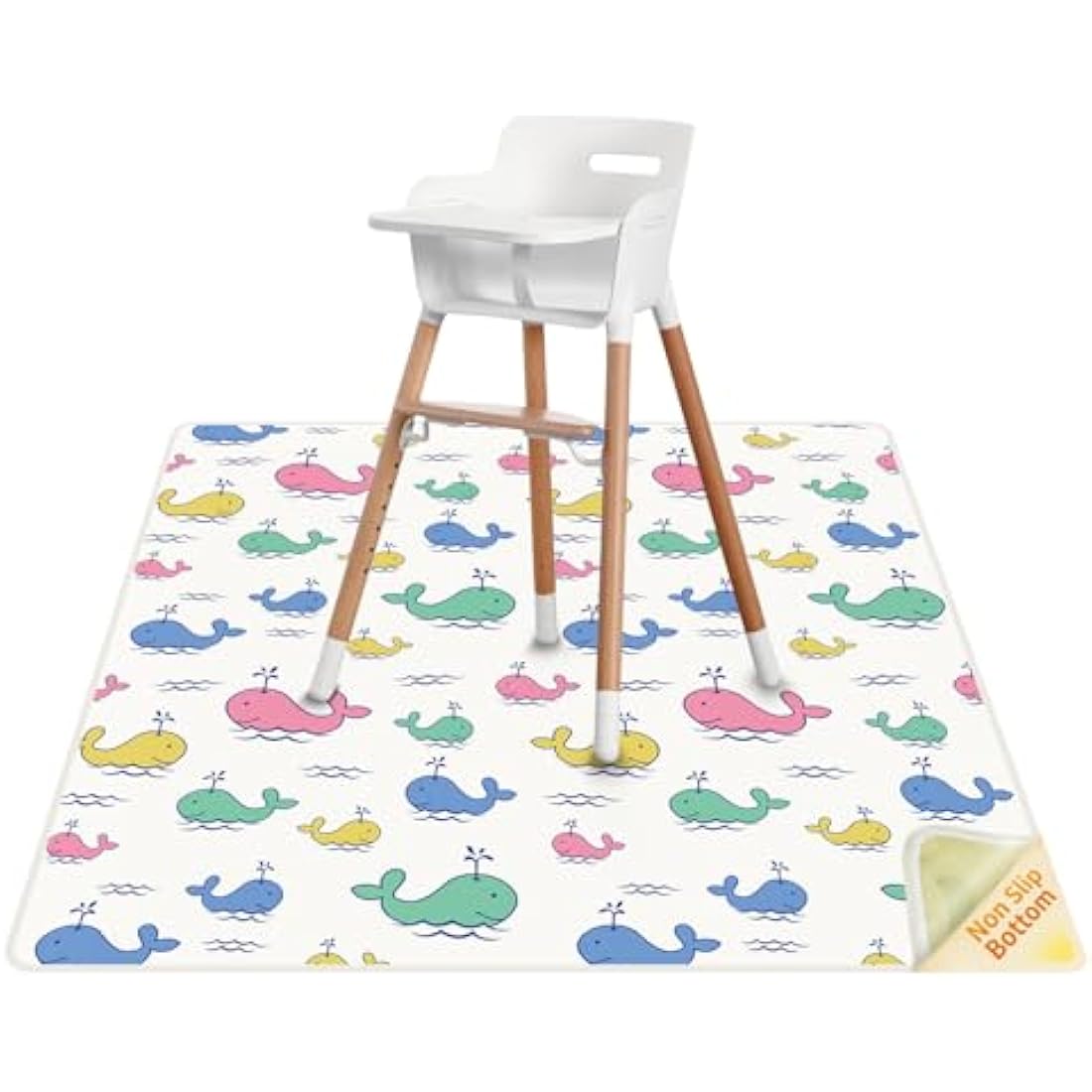 High Chair Splash Floor Mat, 51″Waterproof Washable Anti Slip Splash Mat with No Layering Design, Baby Mess Mat for Art/Crafts/Painting/Playtime, Table Cloth and Picnic Mat