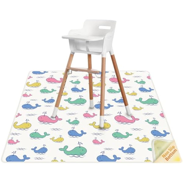 High Chair Splash Floor Mat, 51″Waterproof Washable Anti Slip Splash Mat with No Layering Design, Baby Mess Mat for Art/Crafts/Painting/Playtime, Table Cloth and Picnic Mat